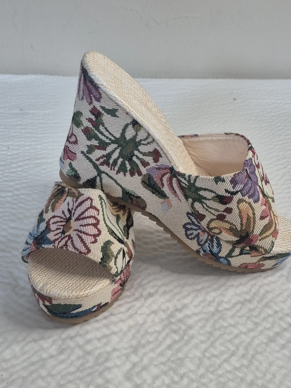 Women multicolor floral slip-on open-toe wedge sandals EU 41